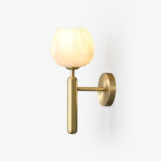 Mian Alabaster | Elegant Natural Brass Wall Sconce with Floral Design 1