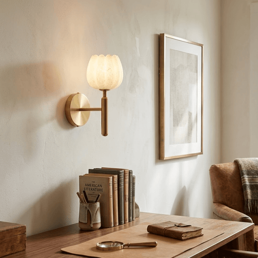 Mian Alabaster | Elegant Natural Brass Wall Sconce with Floral Design 2