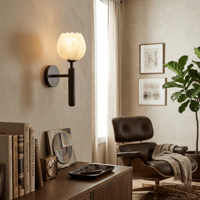 Mian Alabaster | Elegant Natural Brass Wall Sconce with Floral Design 3