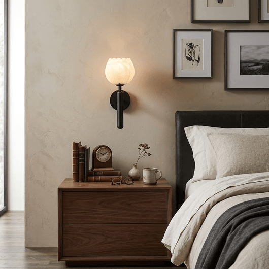 Mian Alabaster | Elegant Natural Brass Wall Sconce with Floral Design 4