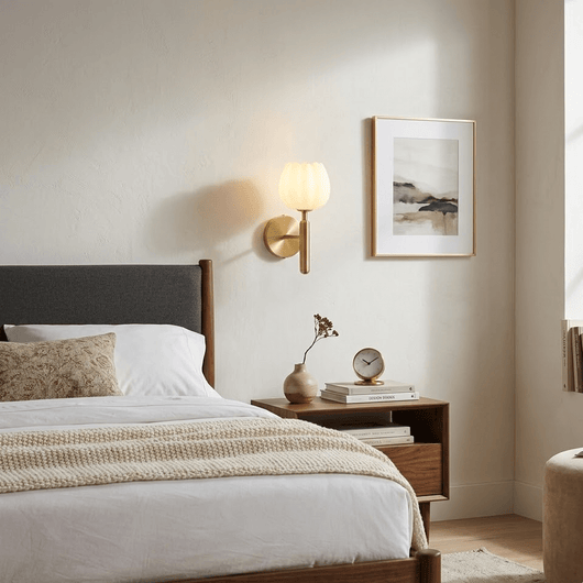 Mian Alabaster | Elegant Natural Brass Wall Sconce with Floral Design 5