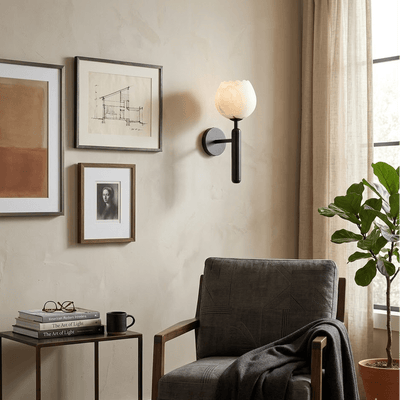 Mian Alabaster | Elegant Natural Brass Wall Sconce with Floral Design 7