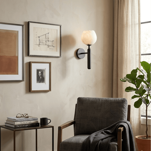 Mian Alabaster | Elegant Natural Brass Wall Sconce with Floral Design 7
