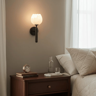 Mian Alabaster | Elegant Natural Brass Wall Sconce with Floral Design 8