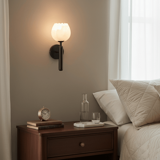 Mian Alabaster | Elegant Natural Brass Wall Sconce with Floral Design 8