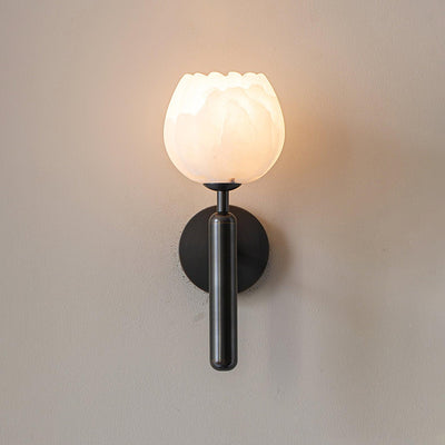 Mian Alabaster | Elegant Natural Brass Wall Sconce with Floral Design 9