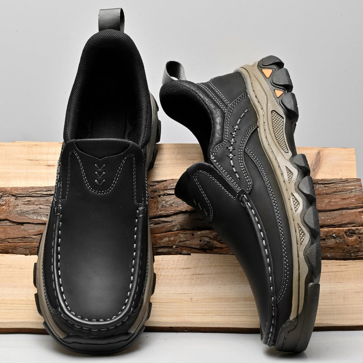 Michael | Orthopedic Slip On Walking Shoes Non Slip Black Synthetic Leather Men Adult 7