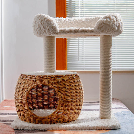 Modern Cat Tree with Velvet Fabric and Sisal Scratching Posts | Compact Design for Living Room 0
