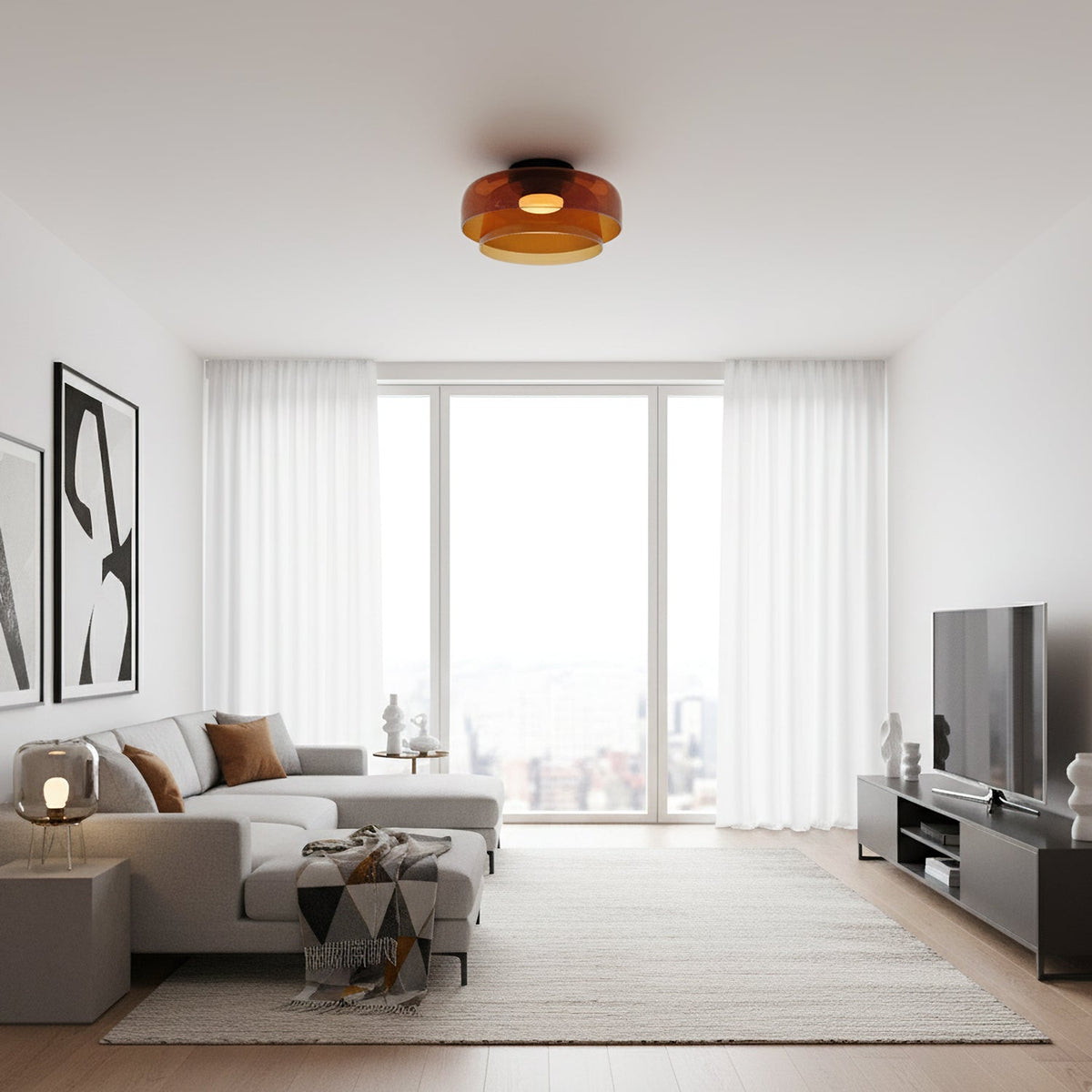 Modern Flush Mount Ceiling Light LED Glass Fixture for Living Room Dining Bedroom 6