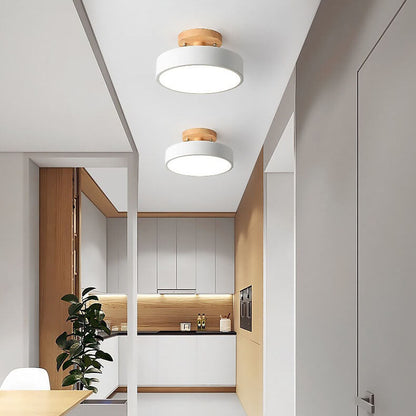 Modern Flush Mount Ceiling Light LED Wood Finish for Hallway Living Room Bedroom 0