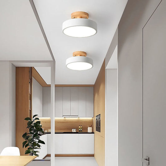 Modern Flush Mount Ceiling Light LED Wood Finish for Hallway Living Room Bedroom 0