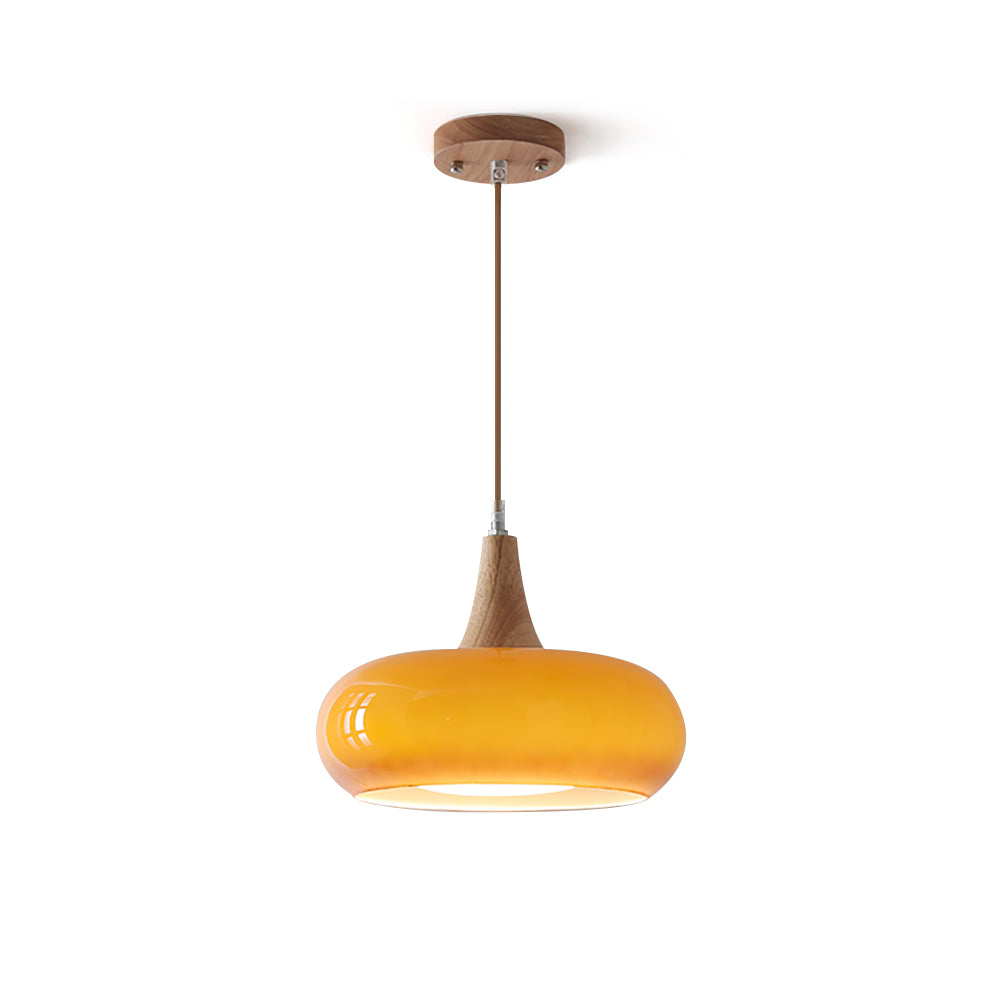 Modern Glass Pendant Light for Kitchen Adjustable Height Warm Amber Finish 1