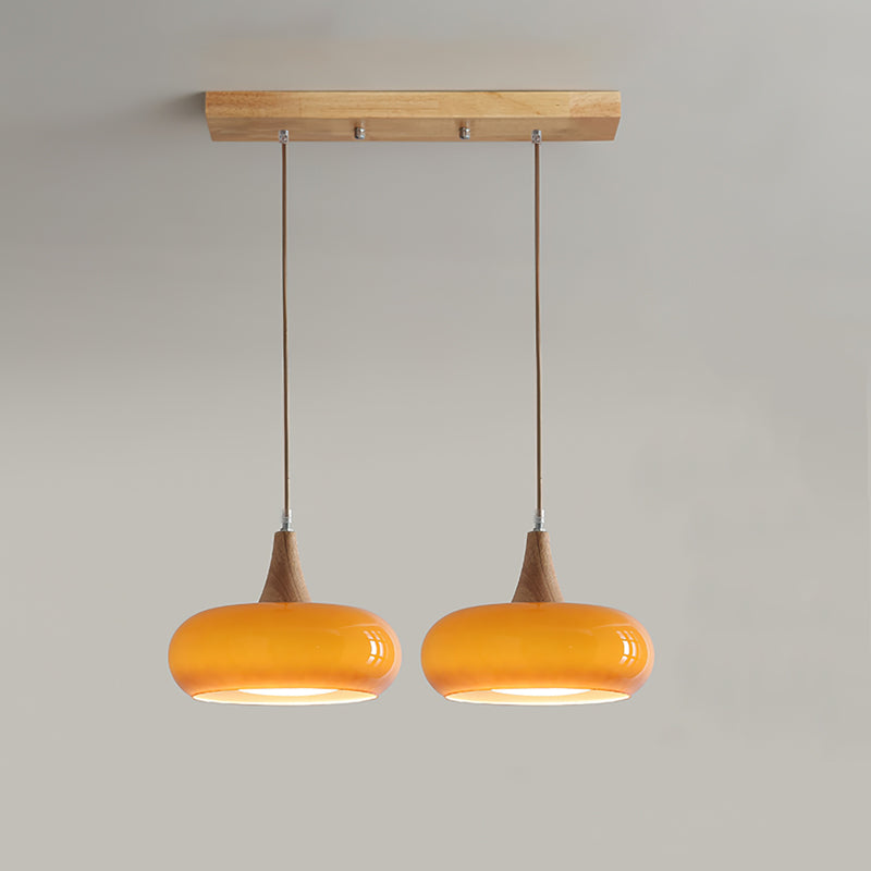 Modern Glass Pendant Light for Kitchen Adjustable Height Warm Amber Finish 11
