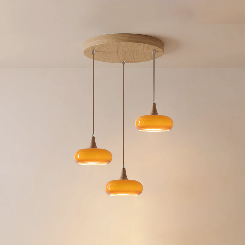 Modern Glass Pendant Light for Kitchen Adjustable Height Warm Amber Finish 14