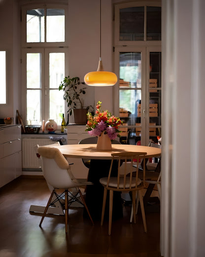 Modern Glass Pendant Light for Kitchen Adjustable Height Warm Amber Finish 3