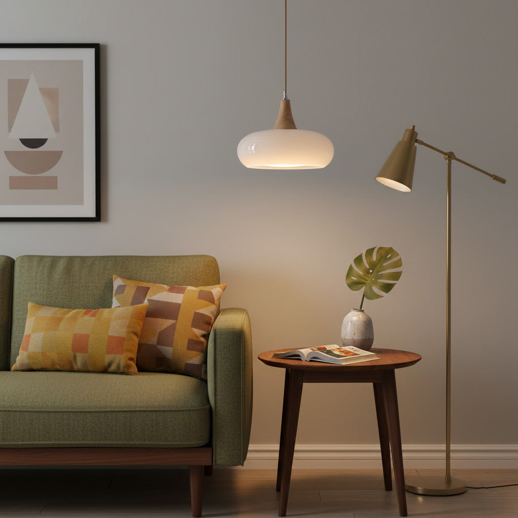 Modern Glass Pendant Light for Kitchen Adjustable Height Warm Amber Finish 6