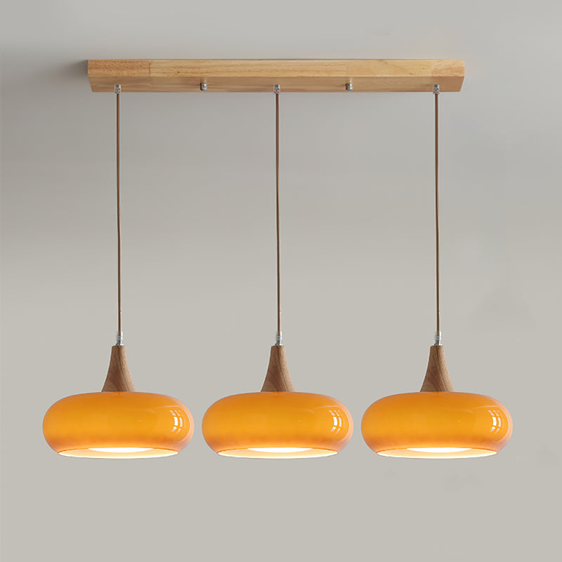 Modern Glass Pendant Light for Kitchen Adjustable Height Warm Amber Finish 9
