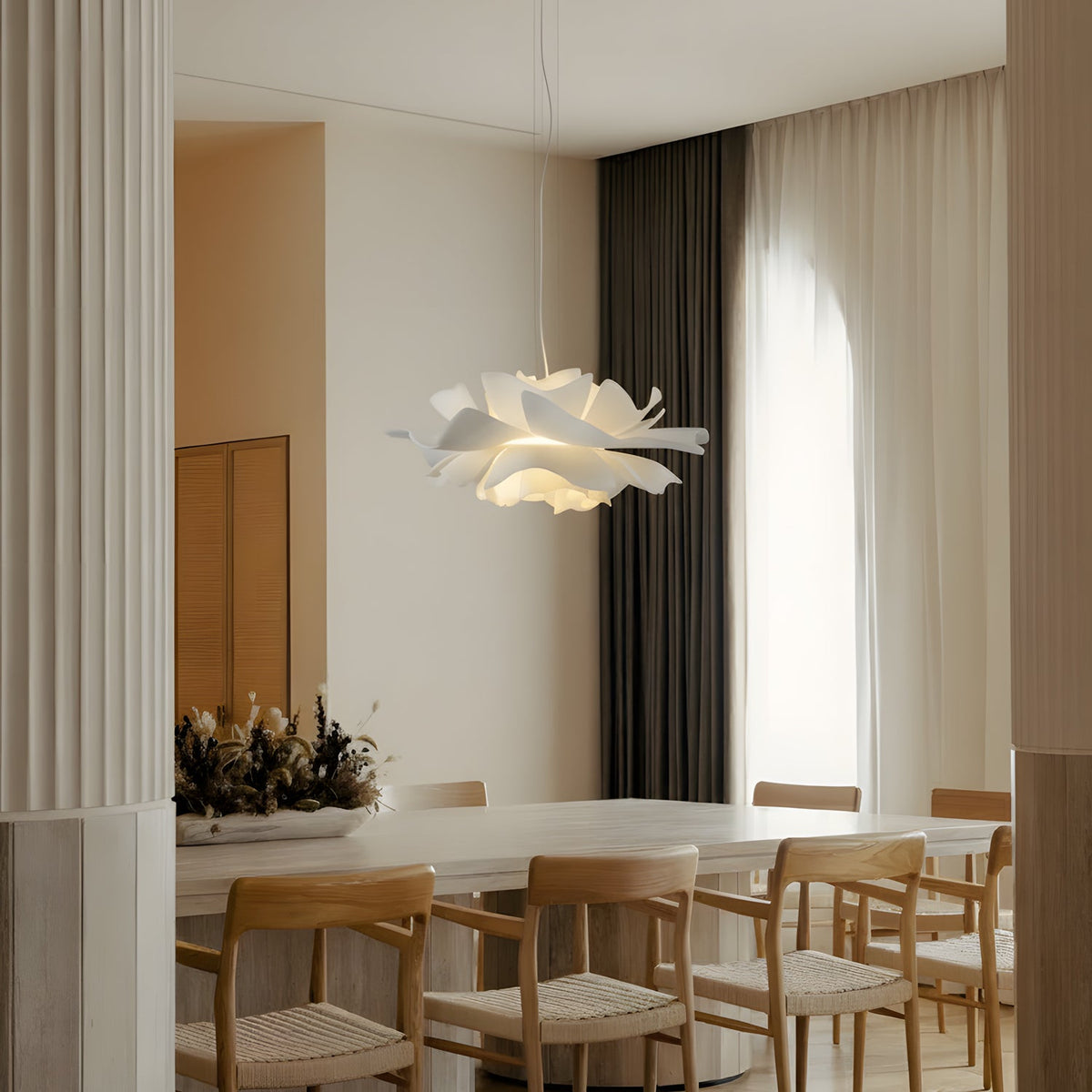 Modern Glass Pendant Light for Kitchen Adjustable Height White Metal Fixture 2