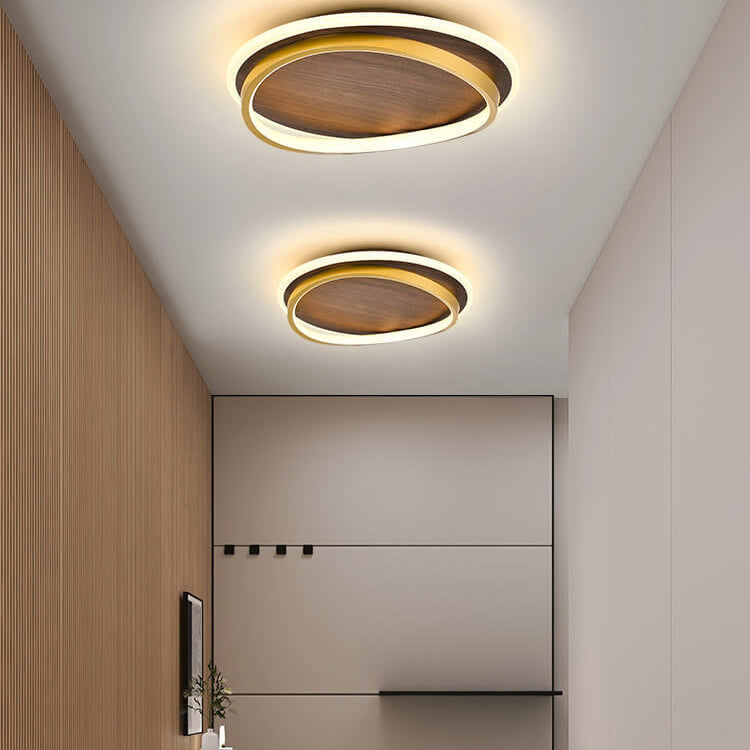 Modern LED Flush Mount Ceiling Light Walnut Grain Design for Indoor Living Spaces 0