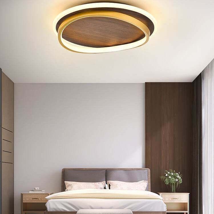 Modern LED Flush Mount Ceiling Light Walnut Grain Design for Indoor Living Spaces 2