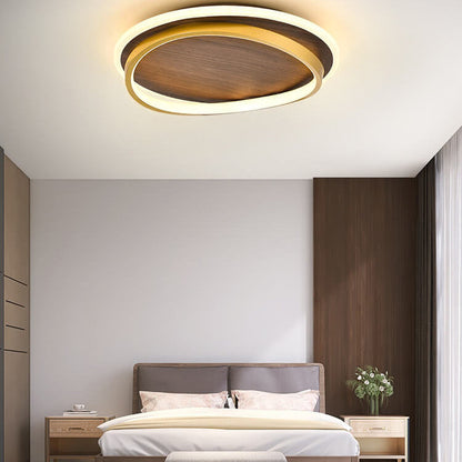 Modern LED Flush Mount Ceiling Light Walnut Grain Design for Indoor Living Spaces 2