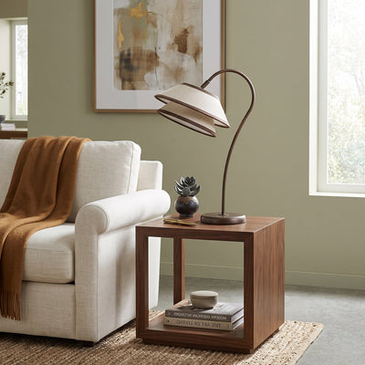 Modern Table Lamp with Fabric Shade Brown Frame for Bedroom and Office Indoor Use 2