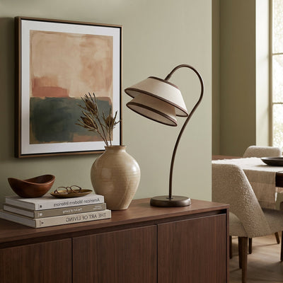 Modern Table Lamp with Fabric Shade Brown Frame for Bedroom and Office Indoor Use 3