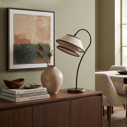 Modern Table Lamp with Fabric Shade Brown Frame for Bedroom and Office Indoor Use 3