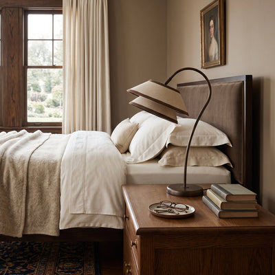 Modern Table Lamp with Fabric Shade Brown Frame for Bedroom and Office Indoor Use 4