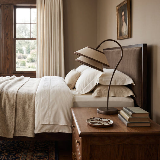 Modern Table Lamp with Fabric Shade Brown Frame for Bedroom and Office Indoor Use 4