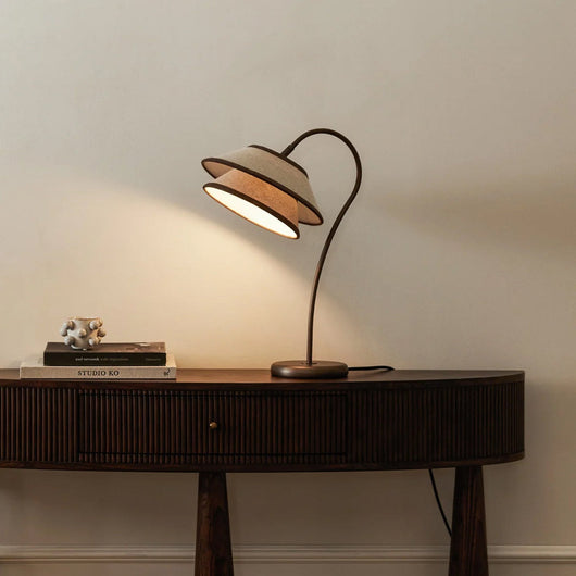 Modern Table Lamp with Fabric Shade Brown Frame for Bedroom and Office Indoor Use 8