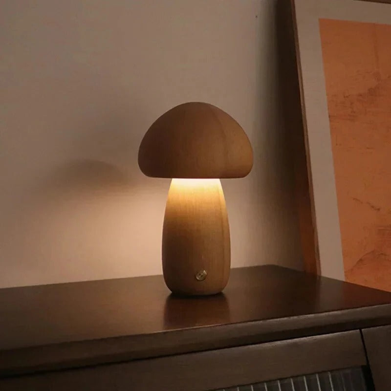 MushroomGlow | Cozy Touch-Controlled LED Night Light in Beech Wood 0