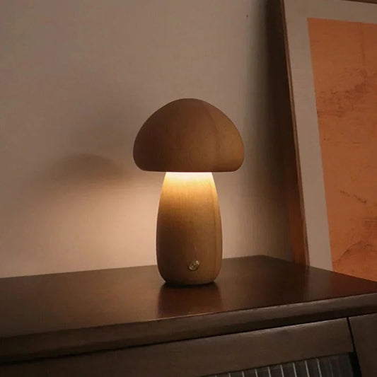 MushroomGlow | Cozy Touch-Controlled LED Night Light in Beech Wood 0