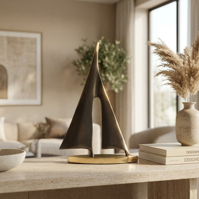 Nautical Charm | Elegant Copper Sailboat Decorative Sculpture with Gold Finish 1