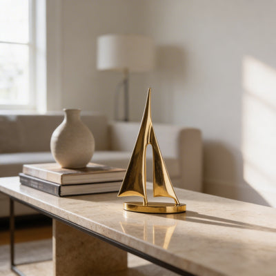 Nautical Charm | Elegant Copper Sailboat Decorative Sculpture with Gold Finish 2