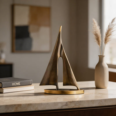 Nautical Charm | Elegant Copper Sailboat Decorative Sculpture with Gold Finish 4