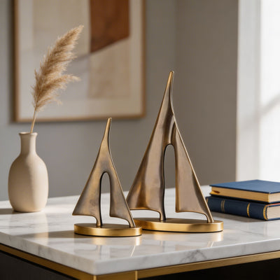Nautical Charm | Elegant Copper Sailboat Decorative Sculpture with Gold Finish 5