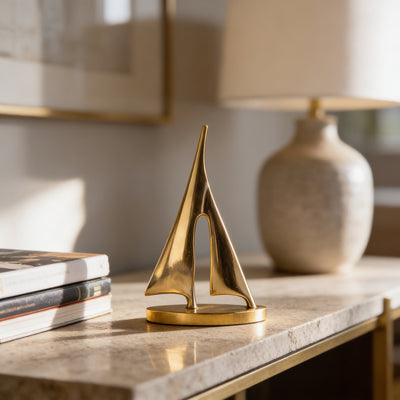 Nautical Charm | Elegant Copper Sailboat Decorative Sculpture with Gold Finish 6