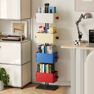 Nordic Bookshelf with Colorful Iron Boxes and Marble Base | Stylish Living Room Storage Solution