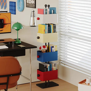 Nordic Bookshelf with Colorful Iron Boxes and Marble Base | Stylish Living Room Storage Solution