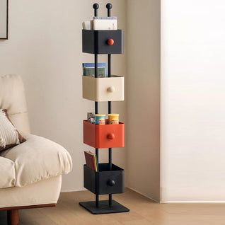 Nordic Bookshelf with Colorful Iron Boxes and Marble Base | Stylish Living Room Storage Solution