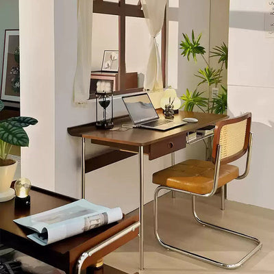 Office Desk | Solid Wood & Stainless Steel | 1-Drawer Storage | Modern Minimalist | Home Office 1