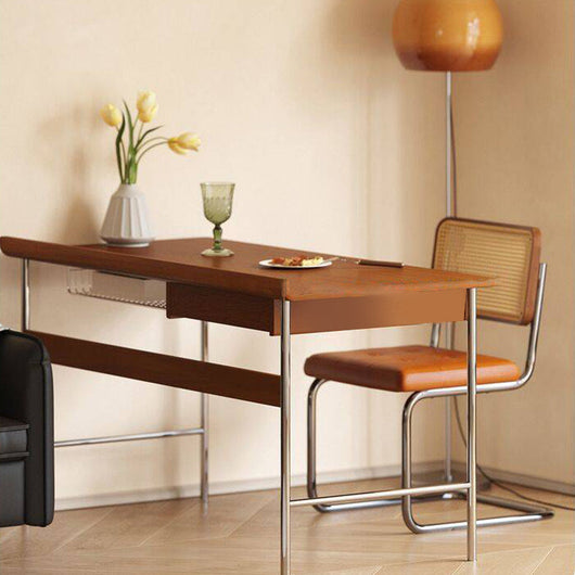 Office Desk | Solid Wood & Stainless Steel | 1-Drawer Storage | Modern Minimalist | Home Office 2