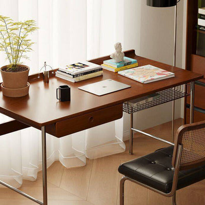 Office Desk | Solid Wood & Stainless Steel | 1-Drawer Storage | Modern Minimalist | Home Office 3
