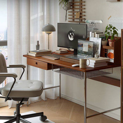Office Desk | Solid Wood & Stainless Steel | 1-Drawer Storage | Modern Minimalist | Home Office 7