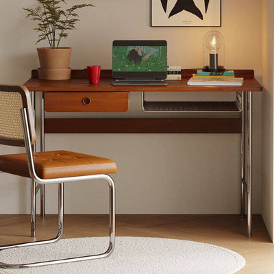 Office Desk | Solid Wood & Stainless Steel | 1-Drawer Storage | Modern Minimalist | Home Office 8