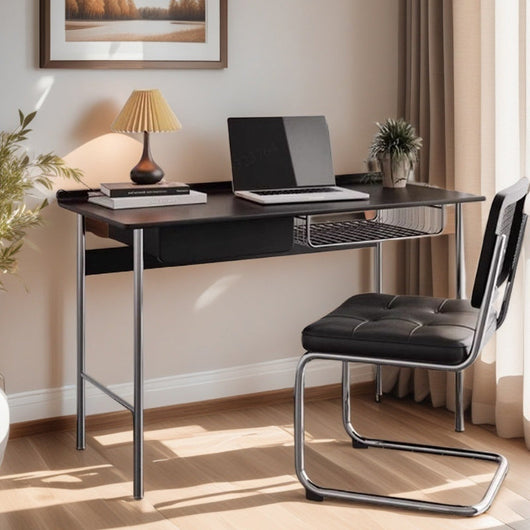 Office Desk | Solid Wood & Stainless Steel | 1-Drawer Storage | Modern Minimalist | Home Office 9