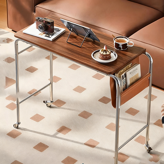 Office Desk with PU Leather Top and Stainless Steel Base | Movable Design for Home Office 0