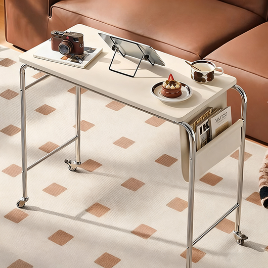 Office Desk with PU Leather Top and Stainless Steel Base | Movable Design for Home Office 2