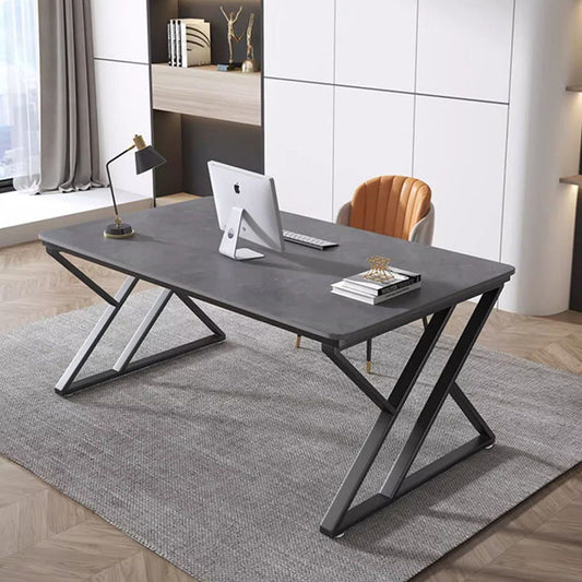 Office Desk with Stone Slab Top and Carbon Steel Frame | Modern Minimalist Design for Home Office 0